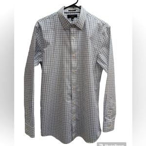Banana Republic Shirt Long sleeve Men Size M Plaid Baby blue/Navy Blue/White